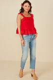 HY8382 Red Womens Scalloped Eyelet Ruffle Tank Gif