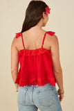 HY8382 Red Womens Scalloped Eyelet Ruffle Tank Side