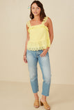 HY8382 Yellow Womens Scalloped Eyelet Ruffle Tank Gif