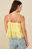 HY8382 Yellow Womens Scalloped Eyelet Ruffle Tank Side