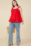 HY8382W Red Plus Scalloped Eyelet Ruffle Tank Gif