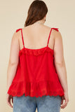 HY8382W Red Plus Scalloped Eyelet Ruffle Tank Side