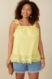 HY8382W Yellow Plus Scalloped Eyelet Ruffle Tank Front