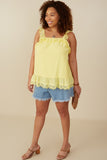 HY8382W Yellow Plus Scalloped Eyelet Ruffle Tank Gif