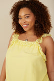 HY8382W Yellow Plus Scalloped Eyelet Ruffle Tank Full Body