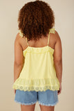 HY8382W Yellow Plus Scalloped Eyelet Ruffle Tank Detail