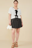 HY8419W Off White Plus Ribbed Knit Bow Detail Short Sleeve Open Top Gif