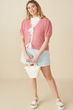 HY8419W Pink Plus Ribbed Knit Bow Detail Short Sleeve Open Top Gif