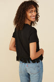 HY8429W Black Plus Fringed Tassel Hem Textured Knit Top Gif