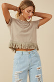 HY8429 Black Womens Fringed Tassel Hem Textured Knit Top Front