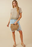 HY8429W Mustard Plus Fringed Tassel Hem Textured Knit Top Gif