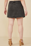 HY8451W Denim Plus Box Pleated Washed Denim Skirt Side