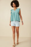 HY8456 Mint Womens Ruffled V Neck Wash Tencel Tank Gif