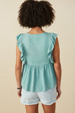 HY8456 Mint Womens Ruffled V Neck Wash Tencel Tank Side