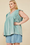 HY8456 Mint Womens Ruffled V Neck Wash Tencel Tank Back