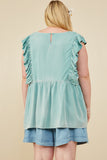 HY8456W Mint Plus Ruffled V Neck Wash Tencel Tank Gif