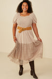 HY8475W Stone Plus Crochet Eyelet Hemmed Smocked Dress Full Body