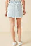 HY8478 Light Denim Womens Frayed Seam Detailed Denim Skirt Side