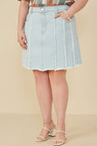 HY8478W Light Denim Plus Frayed Seam Detailed Denim Skirt Front