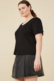 HY8490W Black Plus Pearl Trimmed Scoop Neck Textured Knit Top Gif