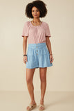 HY8518W Light Denim Plus Button Detail Tiered Wideleg Tencel Shorts Front