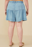 HY8518W Light_Denim Plus Button Detail Tiered Wideleg Tencel Shorts Gif