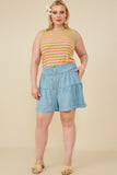 HY8518W Light Denim Plus Button Detail Tiered Wideleg Tencel Shorts Side