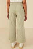 HY8520 Sage Womens Smocked Waist Washed Knit Wide Leg Pants Side