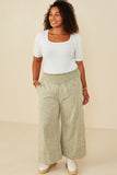 HY8520W Sage Plus Smocked Waist Washed Knit Wide Leg Pants Back