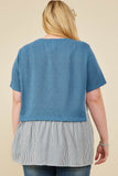 HY8522W Denim Plus Mix Media Contrast Striped Twofer Top Full Body