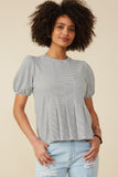 HY8524W Off White Plus Pleat Detail Striped Knit Top Front