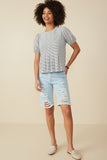 HY8524 Off White Womens Pleat Detail Striped Knit Top Side