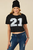 Distressed Print Washed Athletic Jersey Top