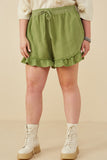 Washed Gauze Textured Ruffled Hem Shorts