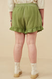 HY8529W Green Plus Washed Gauze Textured Ruffled Hem Shorts Gif