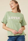 HY8539W Sage Plus Lover Verbiage Patch Raw Edge Detail T Shirt Front