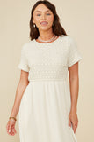 HY8553 Oatmeal Womens Crochet Mix Media Midi Dress Gif