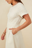 HY8553 Oatmeal Womens Crochet Mix Media Midi Dress Full Body