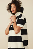 HY8566 Black Womens Engineered Block Striped Hooded Knit Tunic Side