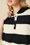 HY8566W Black Plus Engineered Block Striped Hooded Knit Tunic Detail