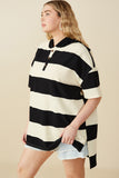 HY8566W Black Plus Engineered Block Striped Hooded Knit Tunic Side