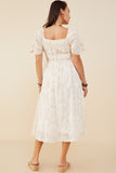 HY8574 Beige Womens Eyelet Lace Square Neck Smocked Dress Side