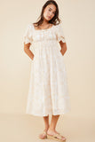 HY8574 Beige Womens Eyelet Lace Square Neck Smocked Dress Back