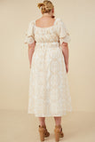 HY8574W Beige Plus Eyelet Lace Square Neck Smocked Dress Side