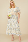 HY8575W Ivory Plus Contrast Lace Detailed Floral Dress Full Body