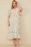 HY8575W Ivory Plus Contrast Lace Detailed Floral Dress Side