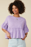 Drop Shoulder Ruffled Washed Knit Top