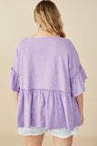 HY8582W Lavender Plus Drop Shoulder Ruffled Washed Knit Top Back