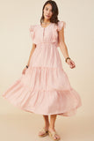 HY8585W Blush Womens Exaggerated Ruffle Detailed Tiered Dress Full Body