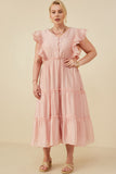 HY8585 Blush Womens Exaggerated Ruffle Detailed Tiered Dress Full Body